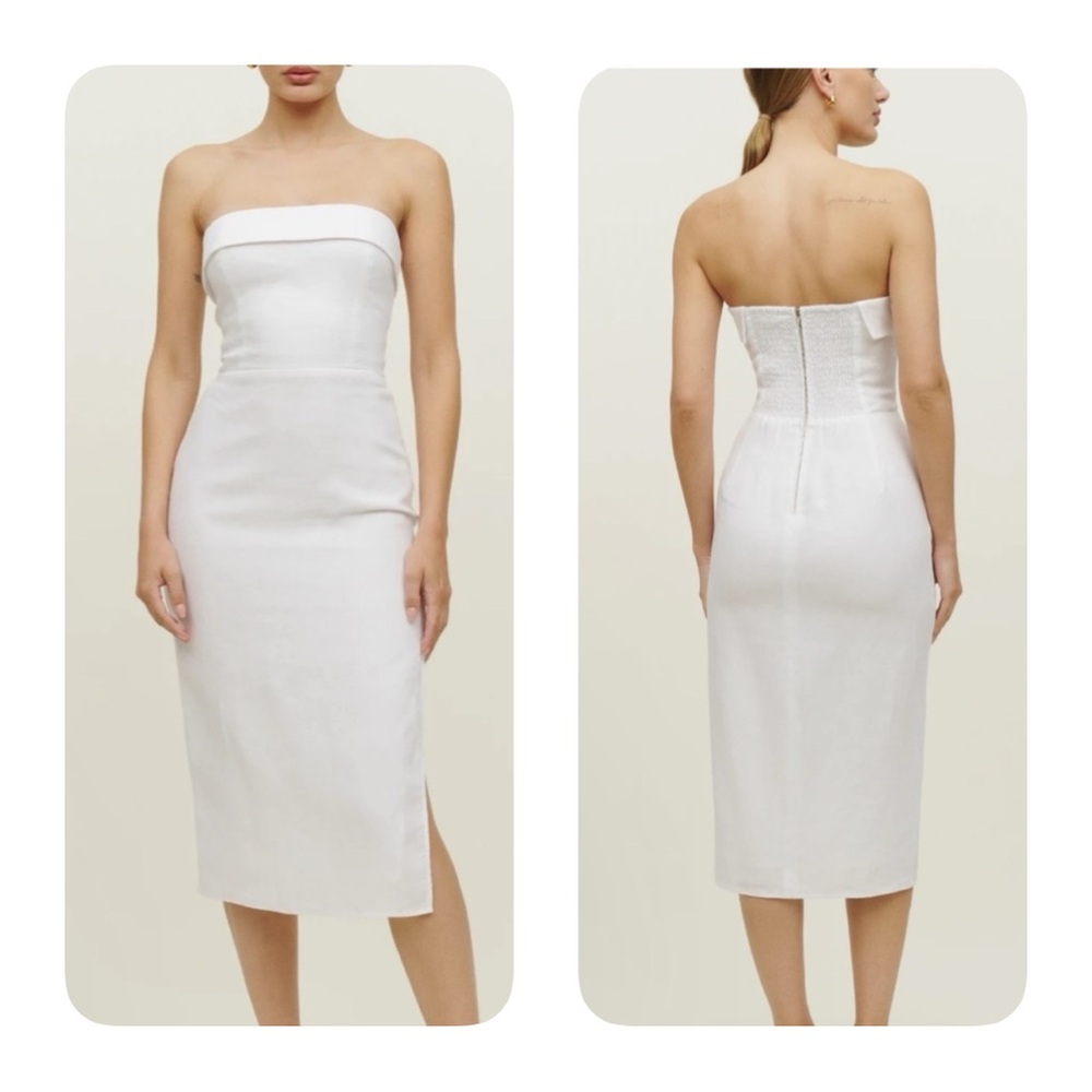 Reformation Marcella Linen White Strapless Dress Sz 10 NWT $278